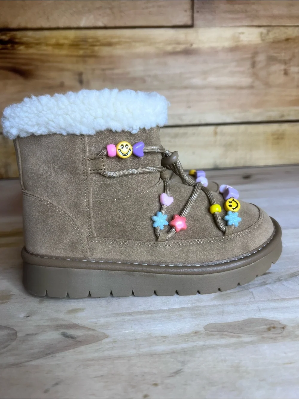Art Class Char Girls' Faux-Sherpa Beaded Lace-Up Boots NWT Size 13